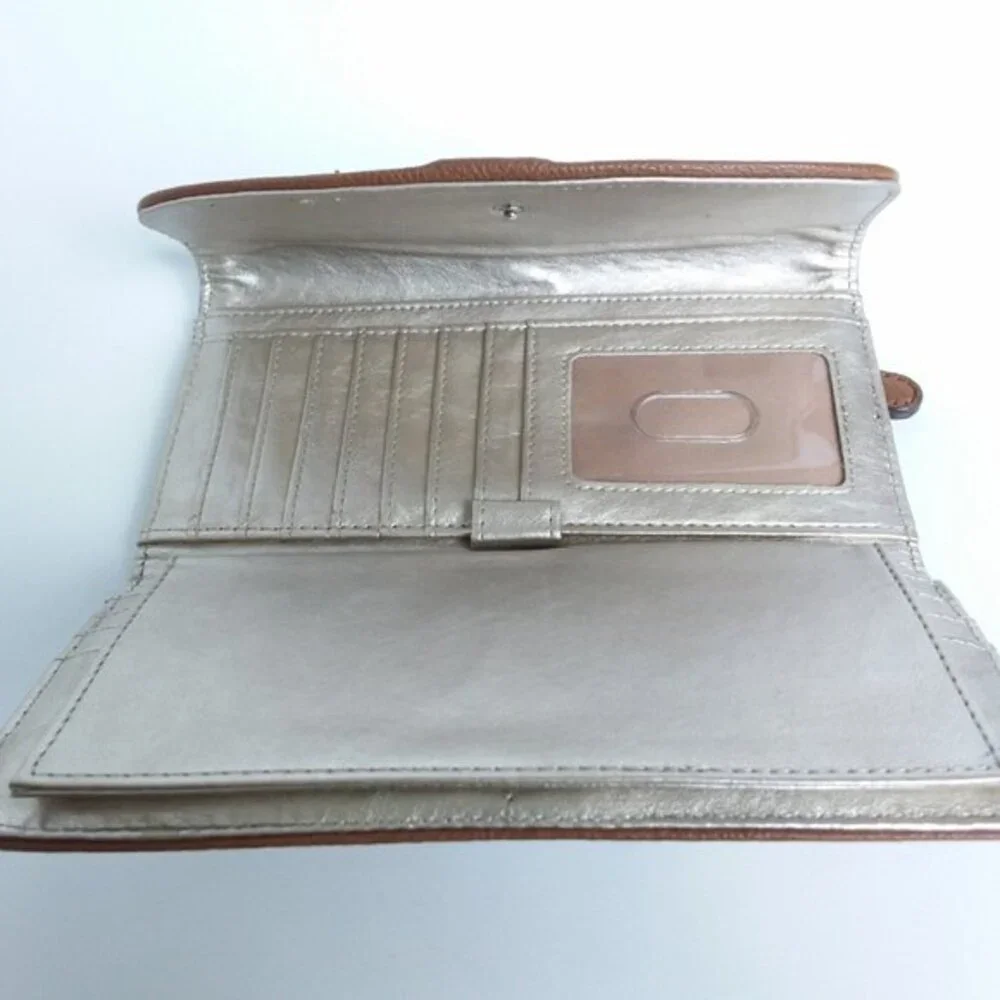 Nine West Tri-Fold Snap Closure Wallet Brown Cream